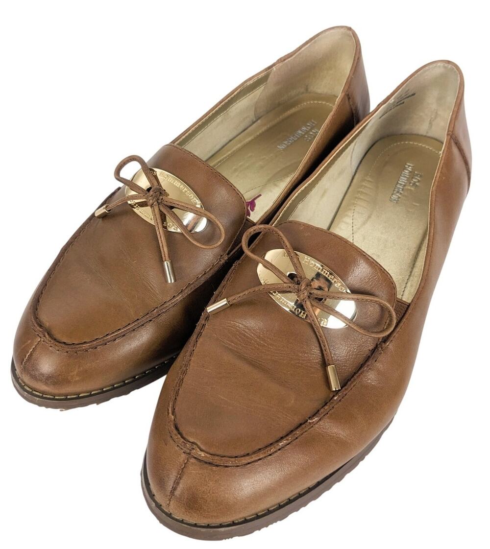 Ros Hommerson Dana Loafer Sz 9W Brown Leather Gold Medallion Bow Comfort Shoe